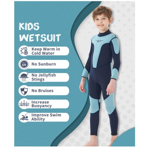 Seaskin 3mm Wetsuit for Kids and Youth Back Zip Full Shorty Wetsuit 10 - Picture 3 of 7